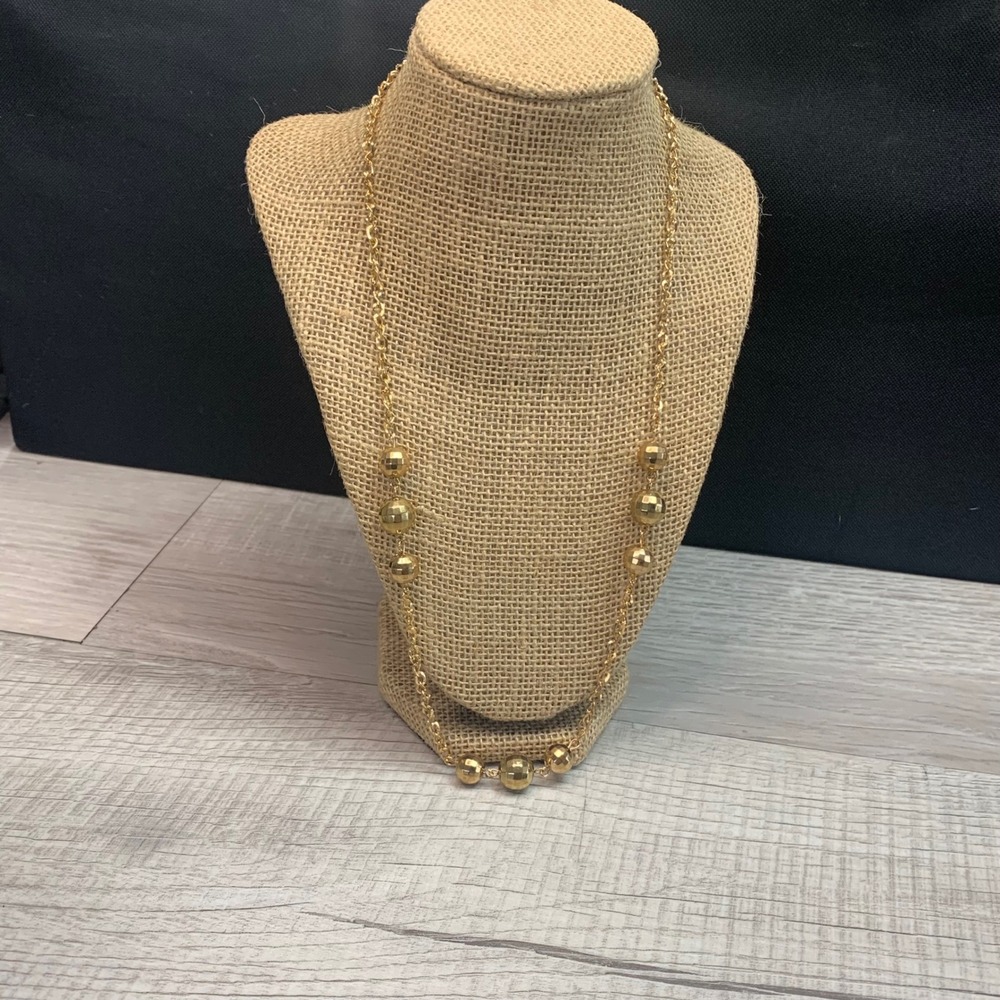 Gold Tone Faceted Disco Ball Bead Station Chain Necklace 24 Inch 5591